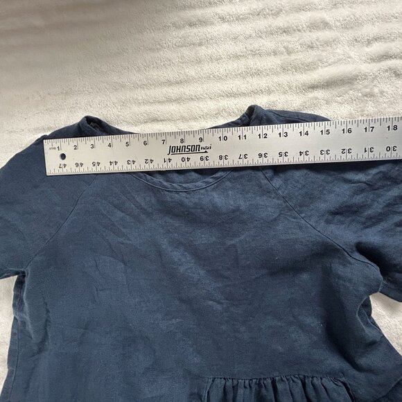 Visible Art Womens Blue Linen Short Sleeve Tiered Dress Large Pullover Casual - Picture 7 of 11